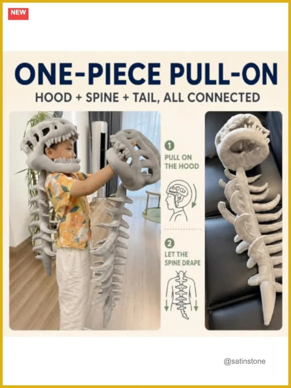 3D Spinosaurus Skull Mask & Plush Spine Dinosaur Skeleton Costume Cosplay
